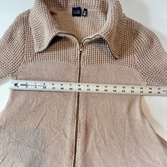 Blue Saks Fifth Ave Tunic Sweater Full Zip High Neck Collar Woman's XS Tan - Picture 11 of 15